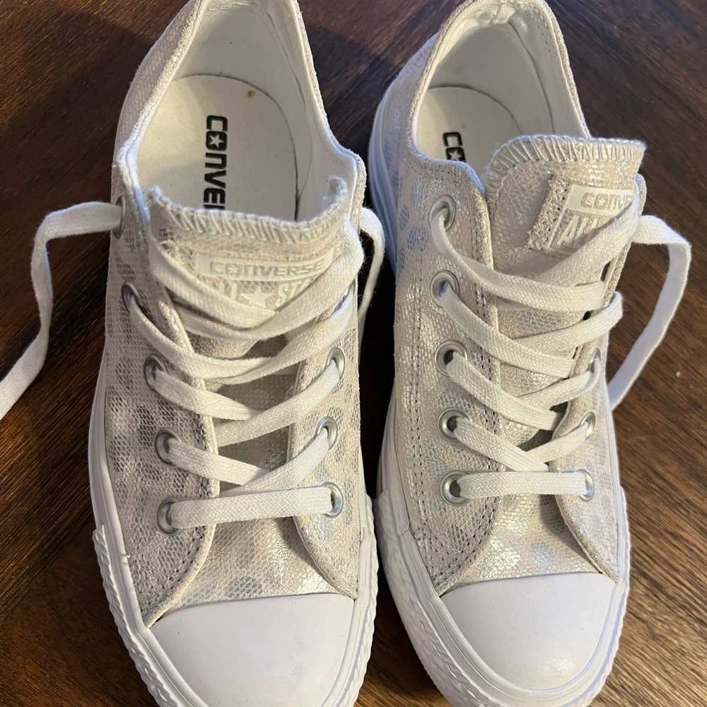 Silver cheetah print Converse